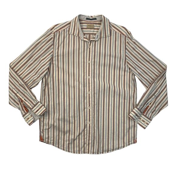 Tommy Bahama Shirt Mens M Medium Cotton Button Up Long Sleeve Salsa Striped - Picture 1 of 11